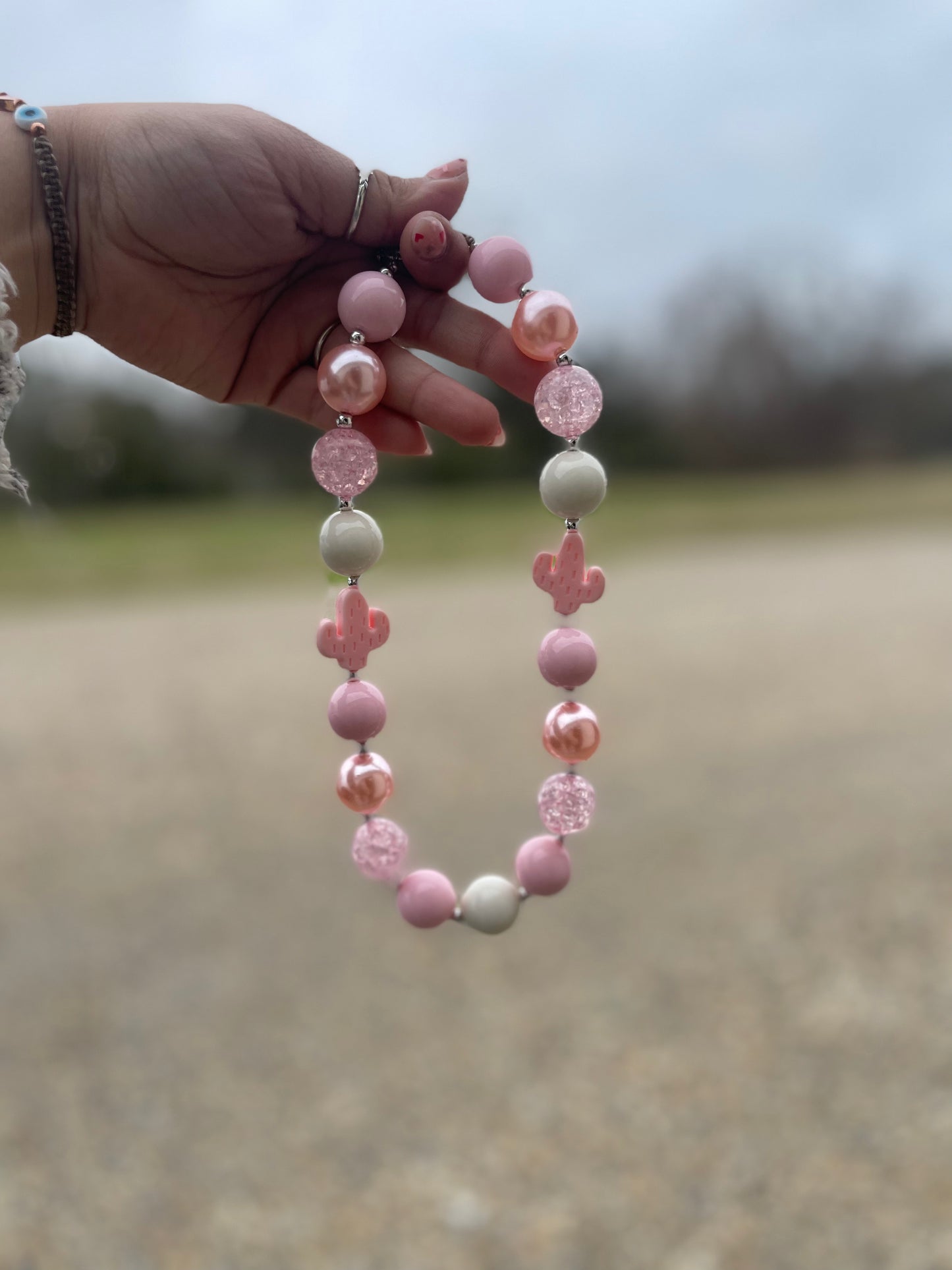 Pink cactus necklace kids