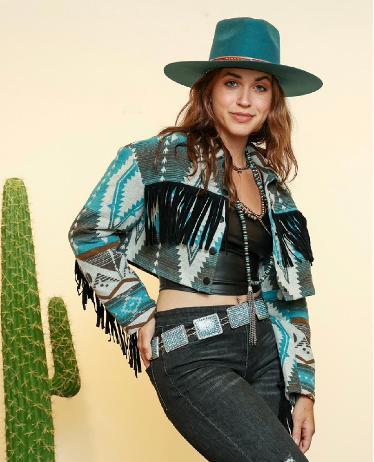Turquoise blue crop jacket