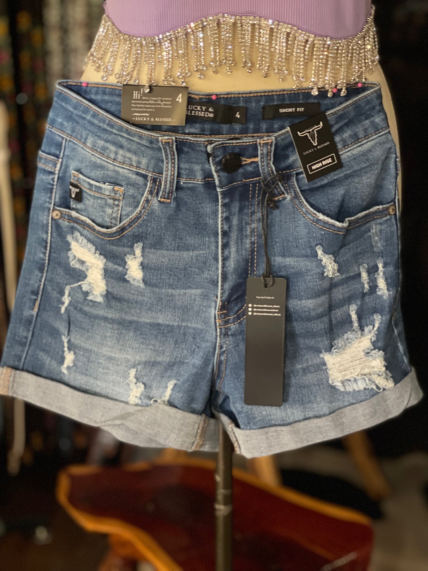 Dark Washed Distressed Shorts