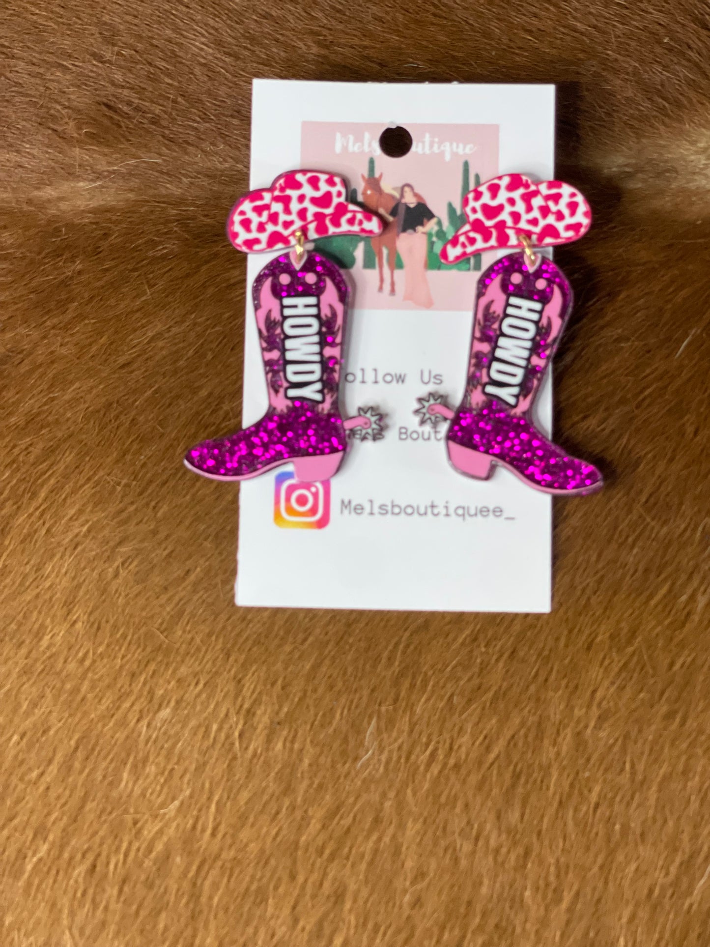 Small Pink Howdy Earrings