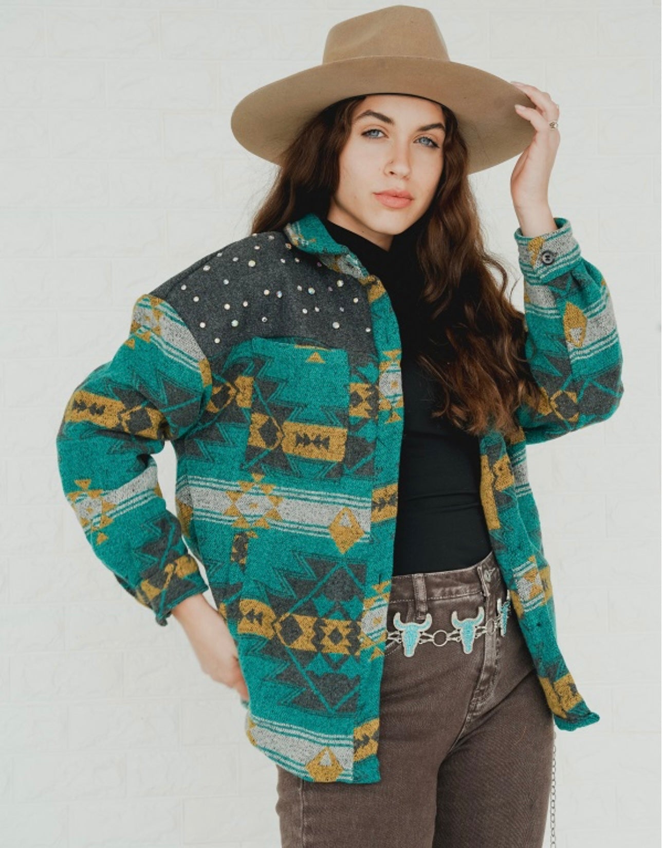 Jade Aztec Rhinestone Shacket