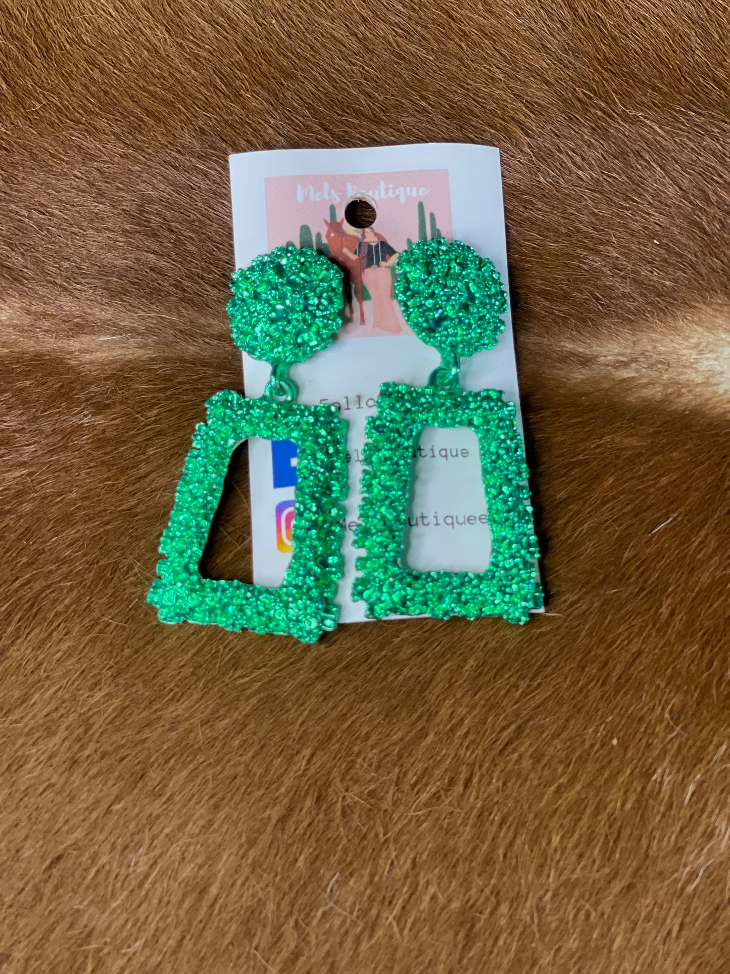 Green Rectangle Drop Earrings